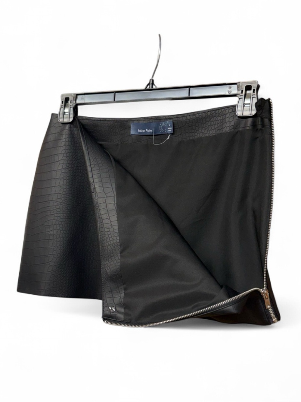 Indigo Rising Crocodile Print Faux Leather Mini Skirt Black Textured Size Large - Picture 4 of 7